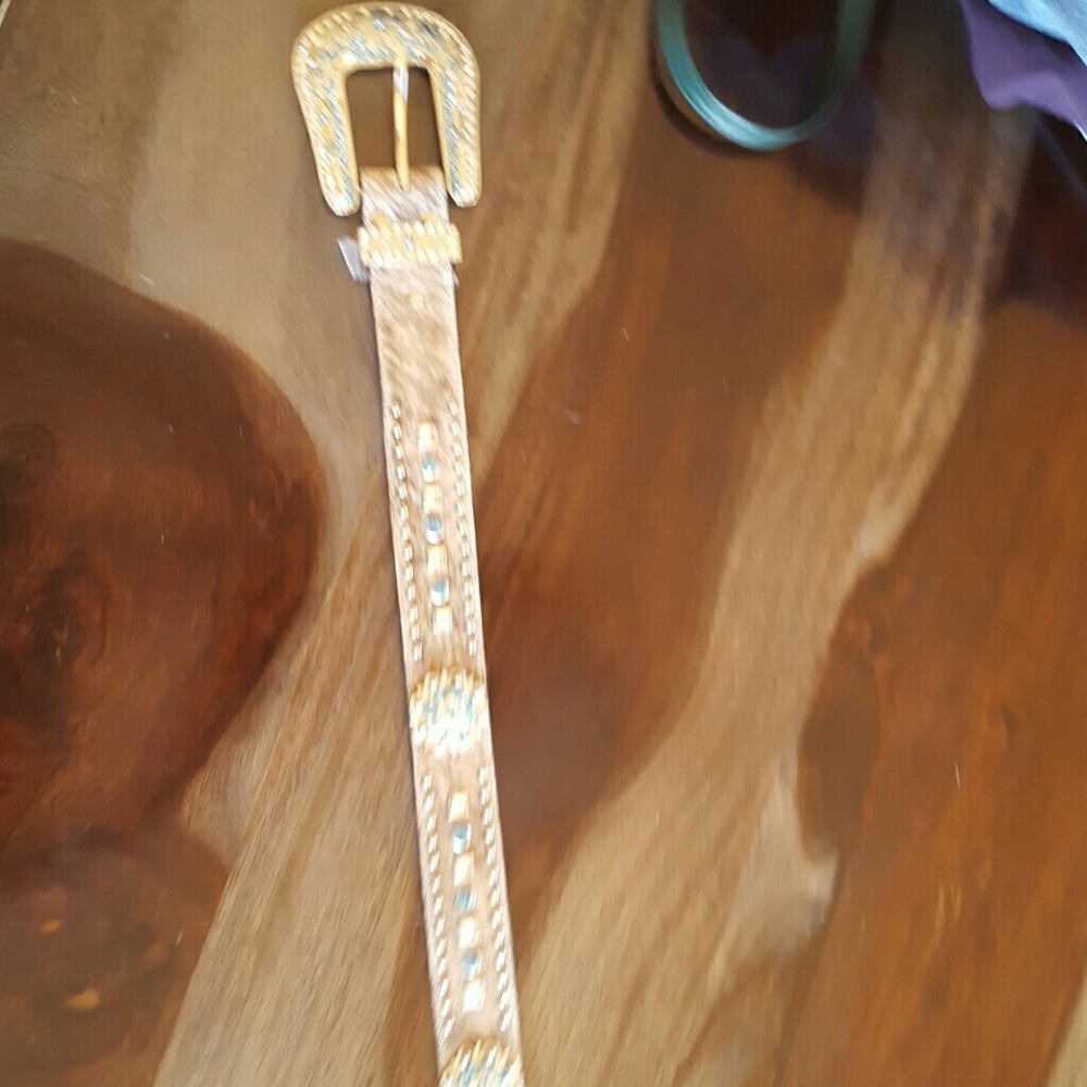 Nocona, hair on leather bling belt size large
